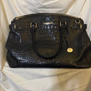 Brahmin Black Crocodile-Embossed Satchel